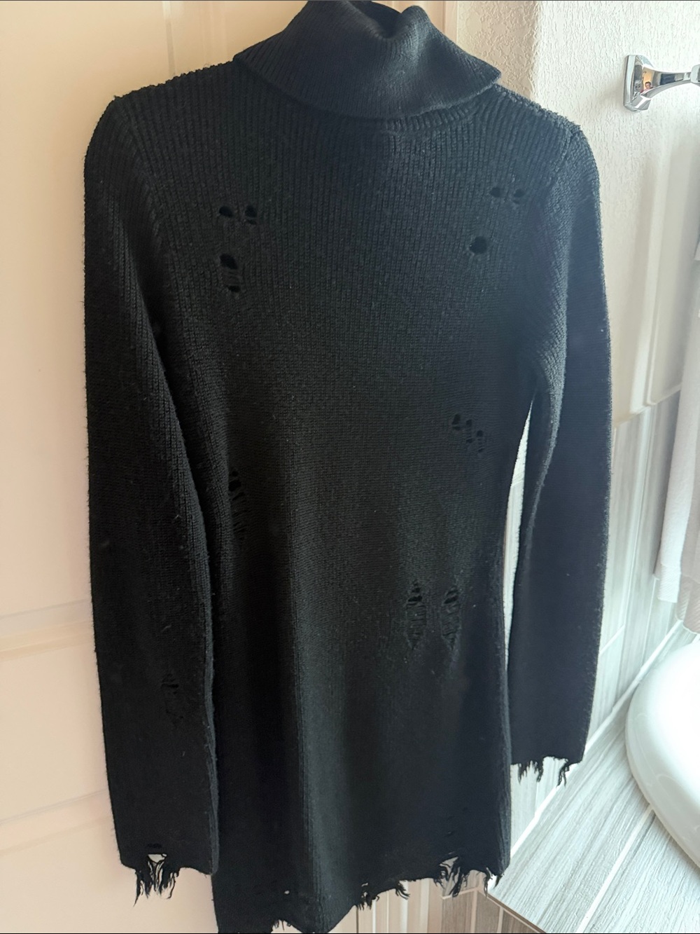 Lovers + Friends Black Distressed Turtleneck Sweater